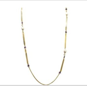 Collar de Plata 925 laminado en Oro Amarillo con piedra hidrotermal violeta.