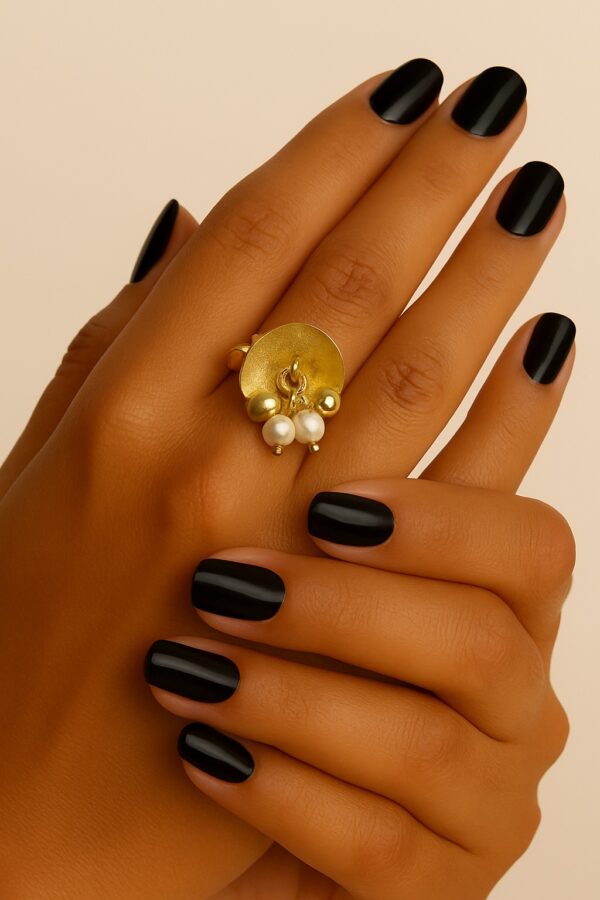 Anillo de Plata 925 laminado en ORO con perlas. - Imagen 2