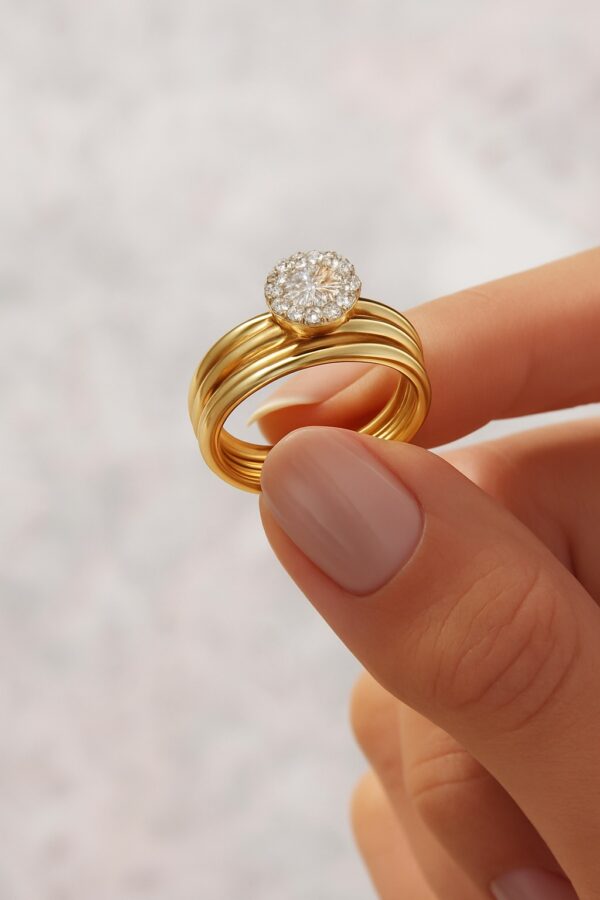 Anillo Multifilo de Plata 925, laminado en ORO Amarillo con Circonitas. - Imagen 2
