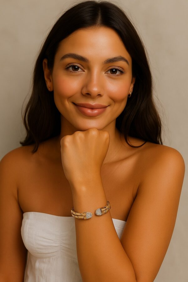 Pulsera de Plata 925 laminado en Oro Amarillo con Circonitas. - Imagen 2