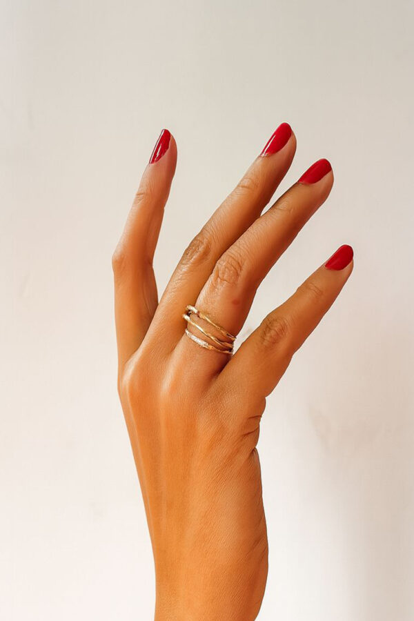 Anillo Multifilo de Plata 925 laminado en ORO Amarillo con Circonitas. - Imagen 2